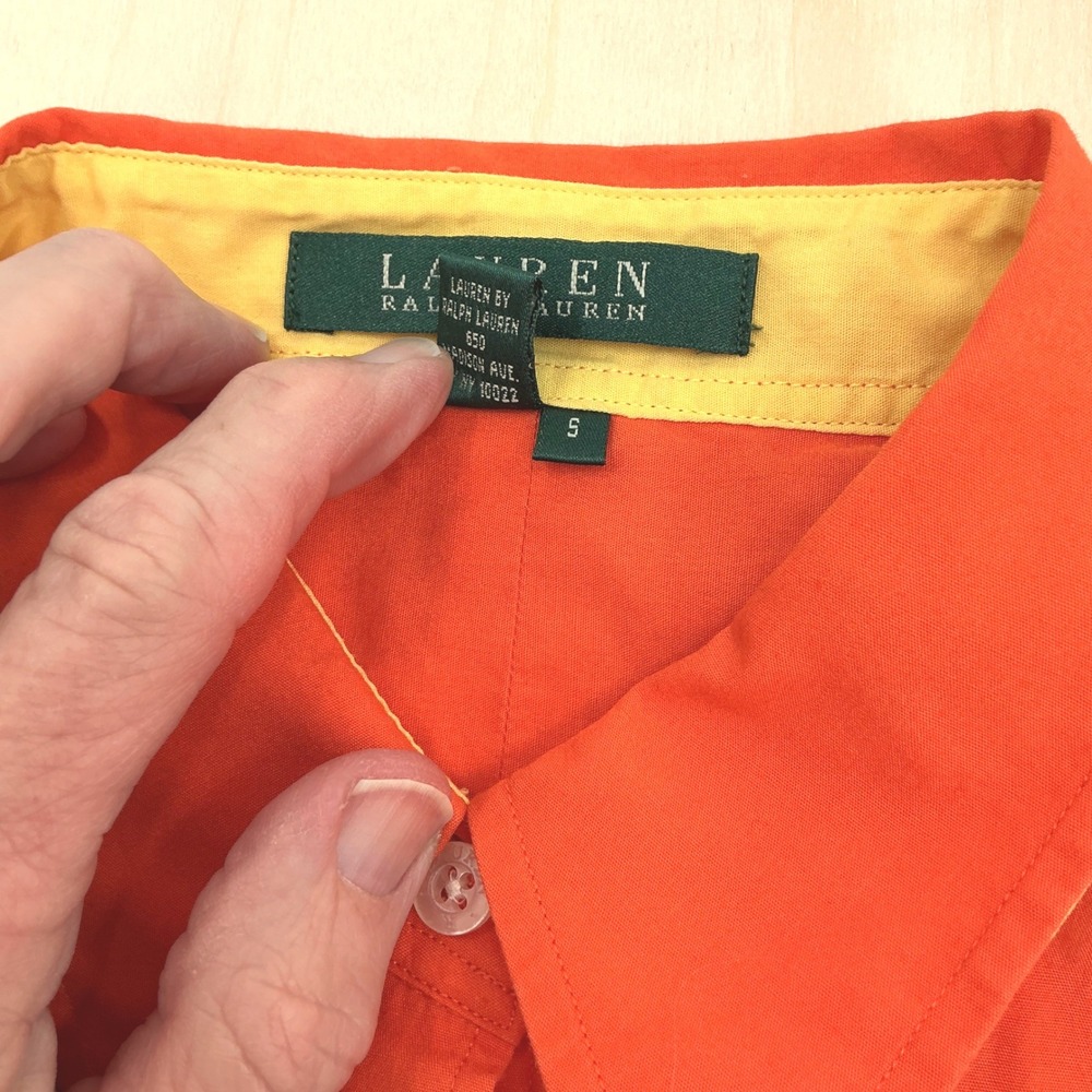 Lauren Ralph Lauren Shirt Womens S Orange Long Sleeve Cotton Button Up Preppy - Picture 5 of 8